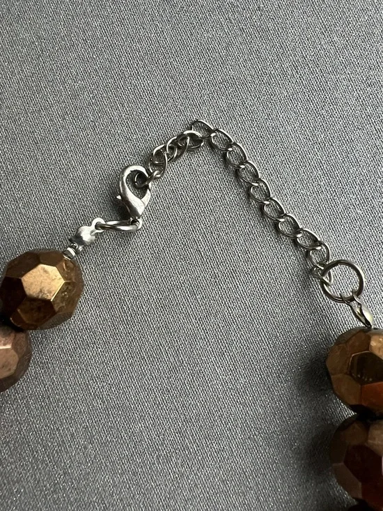 Faceted Metallic Brown Statement 8” Necklace - Picture 3 of 11